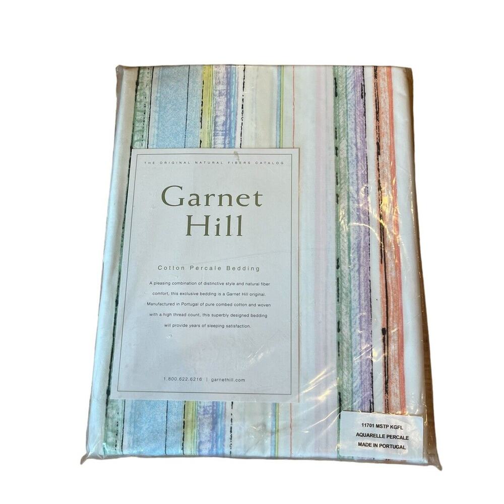 Garnet Hill Aquarelle Cotton Percale Flat Sheet KING New Soft Watercolor Stripes
